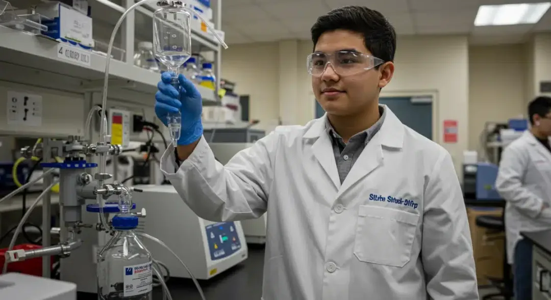 Dedicated STEM student working in a laboratory, showcasing practical experience and passion.