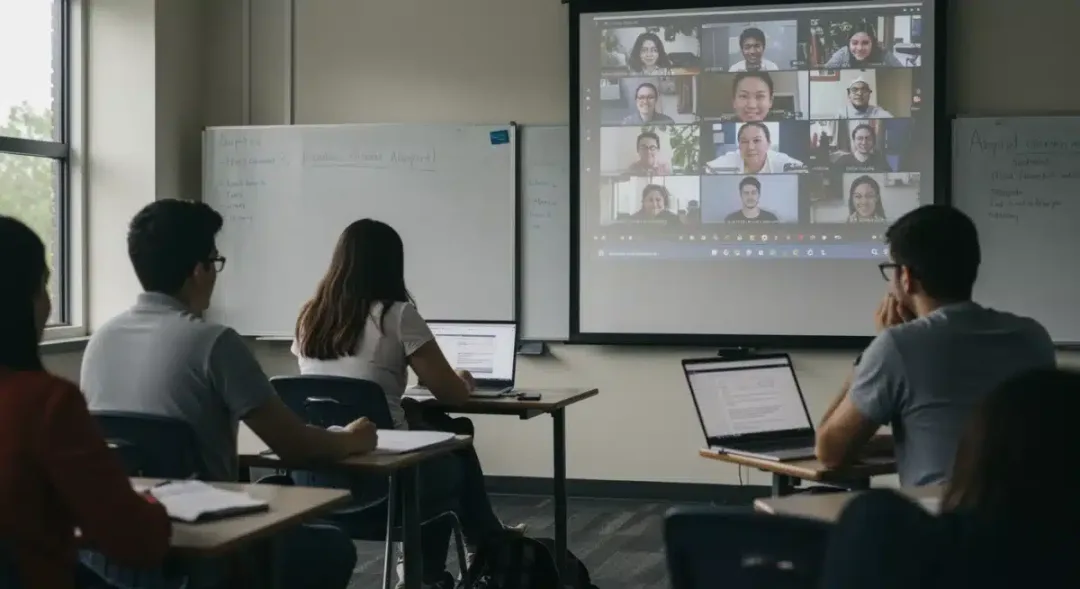 Hybrid learning environment combining online and in-person students