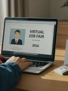Job seeker reviewing unemployment benefits information on a laptop in 2026