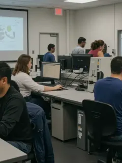 Adults participating in a federal workforce training program, learning new skills in a collaborative environment.
