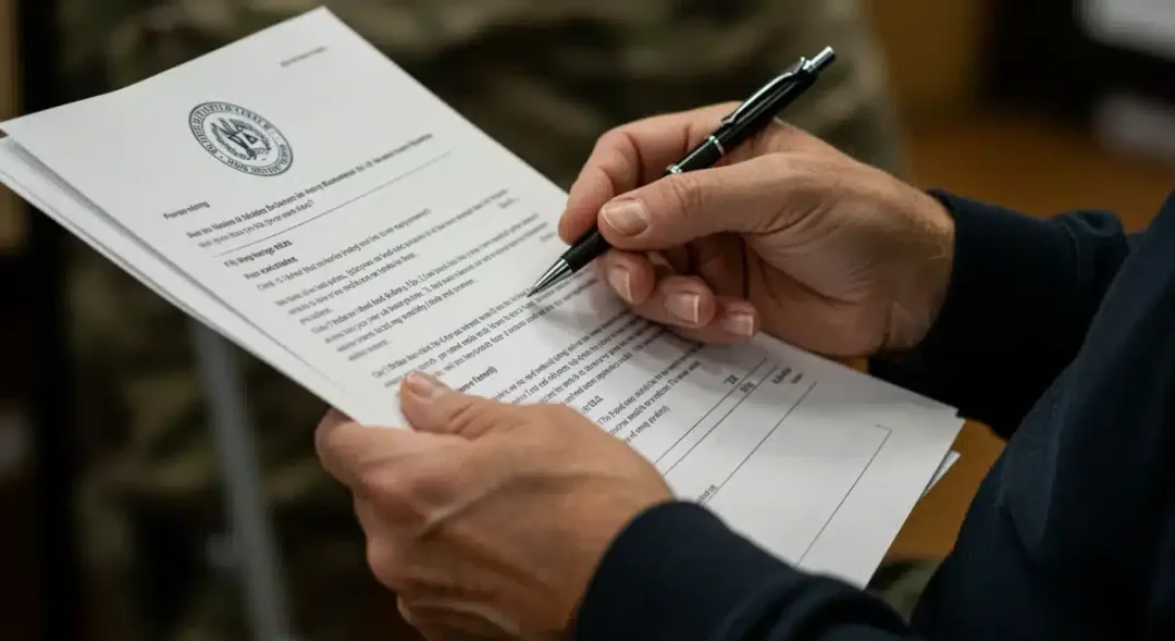 Veteran reviewing 2026 VA disability benefit application documents