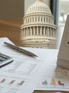 Official documents and calculator on a desk, symbolizing Federal Employee Benefits 2026 planning.