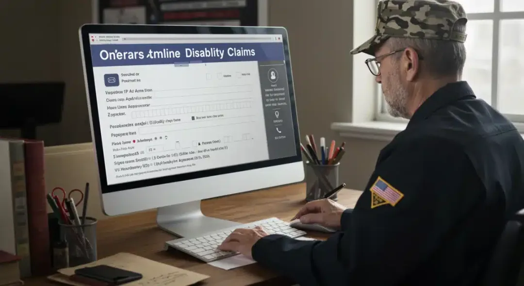 Veteran completing online disability claim application