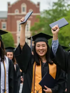 Graduating high school students celebrating success with early college program benefits.