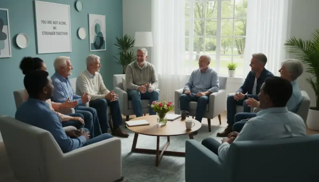Veterans participating in a group mental health therapy session