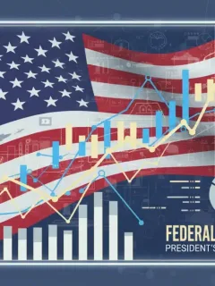 Stylized American flag with financial charts representing Federal Budget 2026 proposal