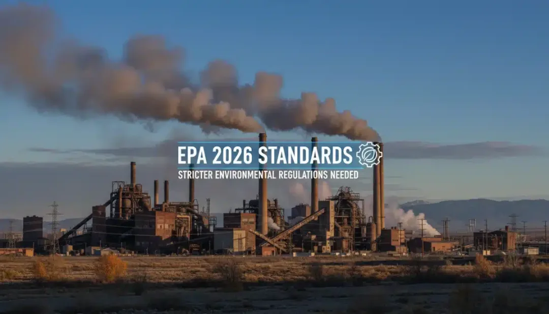 Industrial facility with smoke stacks under a clear sky, representing new EPA industrial emissions 2026 standards.