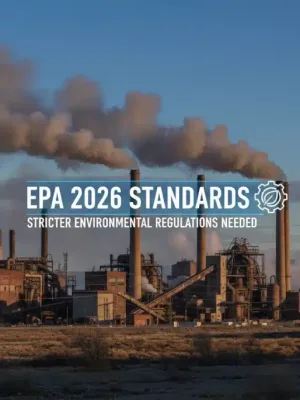 Industrial facility with smoke stacks under a clear sky, representing new EPA industrial emissions 2026 standards.