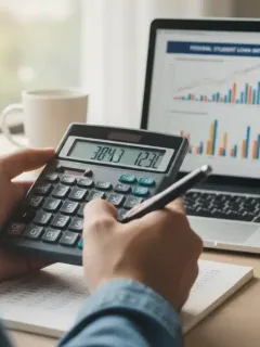 Student calculating finances, preparing for federal student loan interest rate adjustments