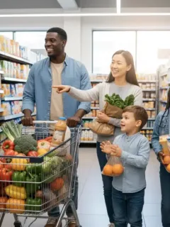 Family confidently shopping for groceries, maximizing their SNAP benefits for nutritious food choices.
