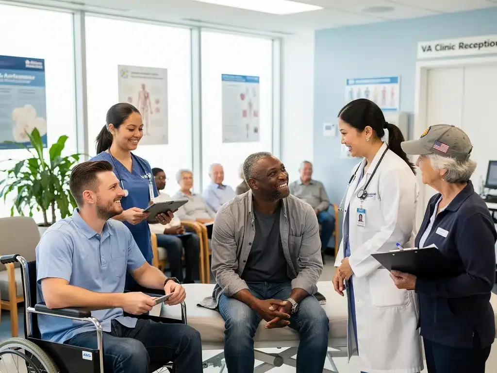 Veterans receiving care at a modern VA healthcare facility in 2026, representing expanded access.