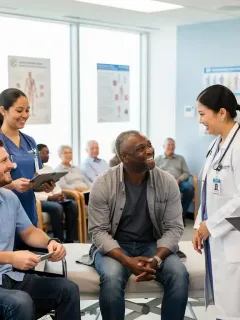 Veterans receiving care at a modern VA healthcare facility in 2026, representing expanded access.