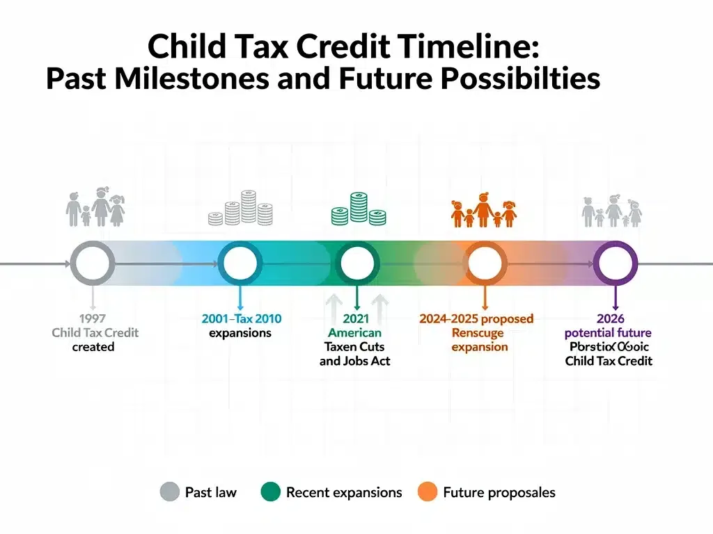 Legislative timeline illustrating Child Tax Credit 2026 policy changes