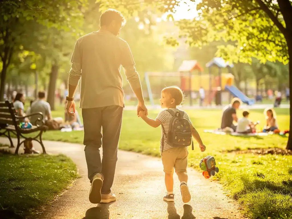 Parent and child walking, symbolizing the positive impact of financial benefits