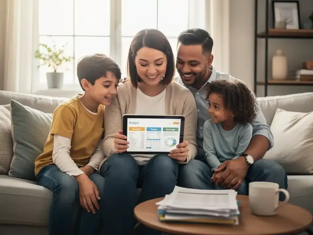 Family reviewing Child Tax Credit 2026 information on a tablet