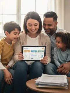 Family reviewing Child Tax Credit 2026 information on a tablet