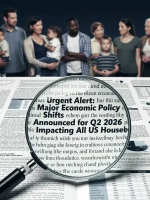 Detailed economic policy document with magnifying glass, symbolizing scrutiny and impact on US households.