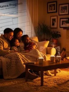 Family staying warm in winter with energy assistance