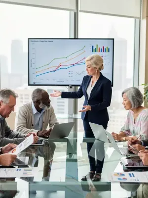 Financial advisors discussing retirement strategies with clients amidst market volatility