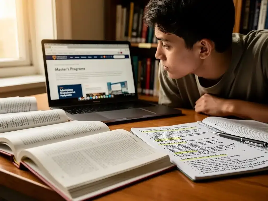 Student researching master's programs online