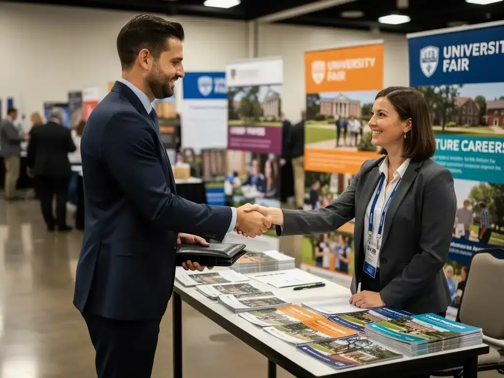 Professional networking at a university career fair