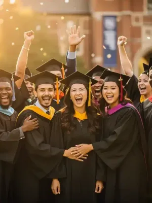Graduates celebrating on a university campus