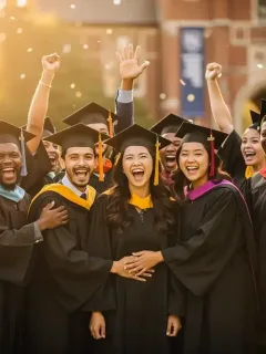 Graduates celebrating on a university campus
