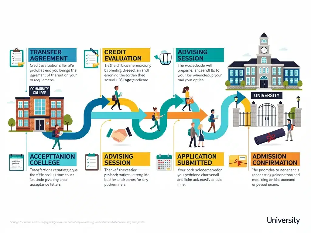 Infographic illustrating a clear transfer pathway from community college to university, highlighting credit maximization.