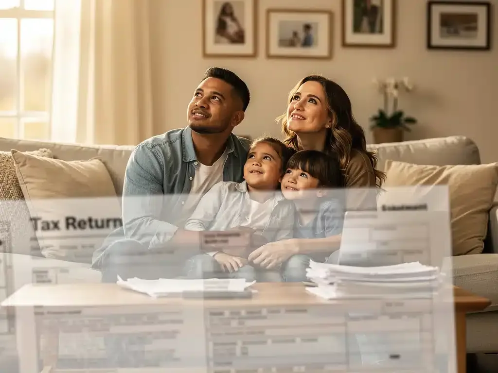 Family smiling, symbolizing financial stability from EITC refunds