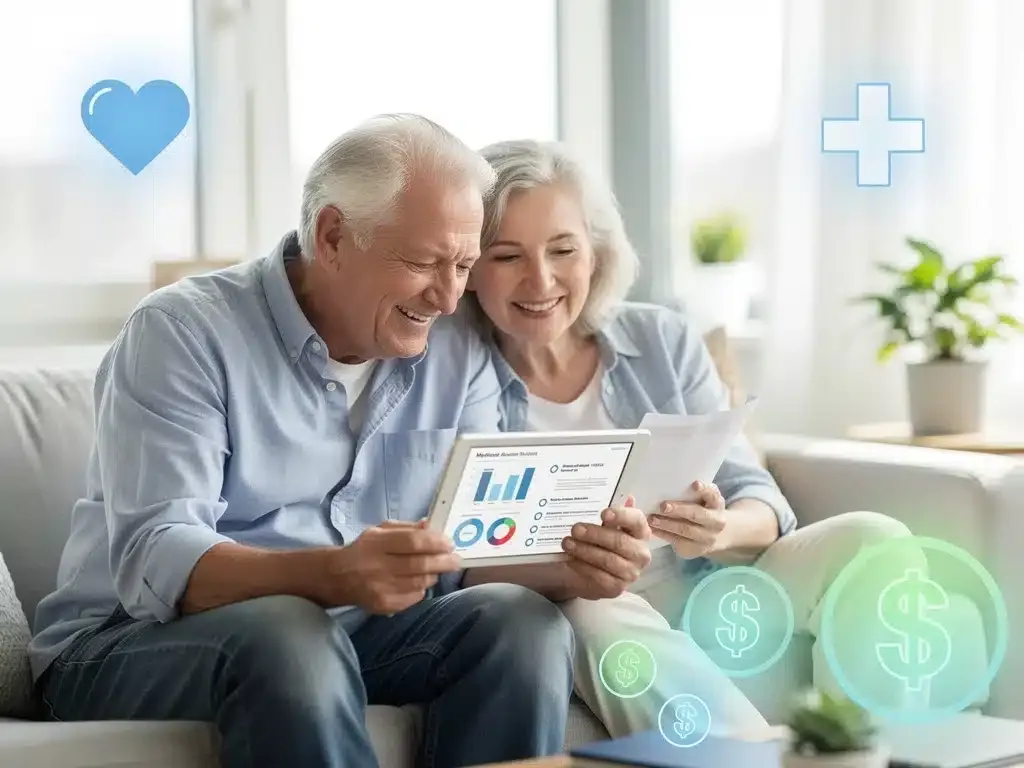 Senior couple reviewing Medicare Advantage Plans 2026 benefits on tablet