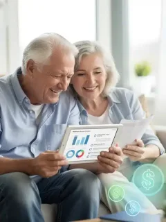 Senior couple reviewing Medicare Advantage Plans 2026 benefits on tablet
