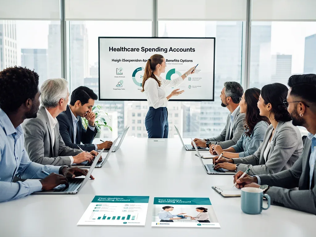 Employees discussing Flexible Spending Account benefits in office
