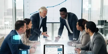 Professionals analyzing rising employer health plan deductibles and telehealth solutions