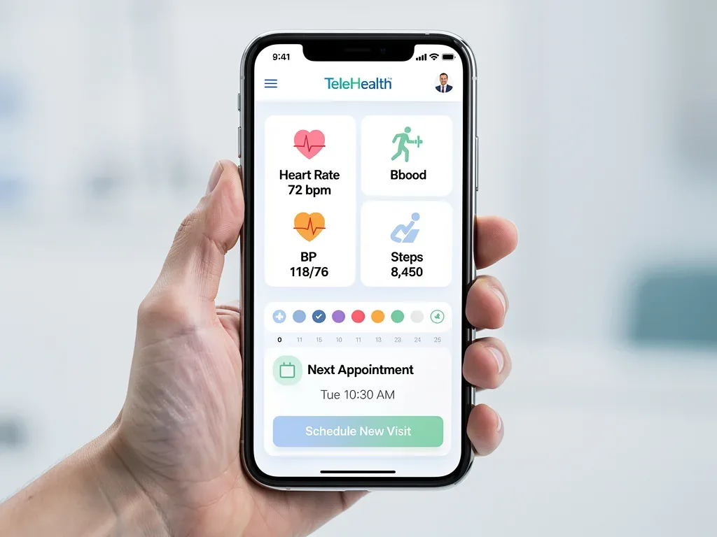 Telehealth app interface on smartphone for efficient healthcare management