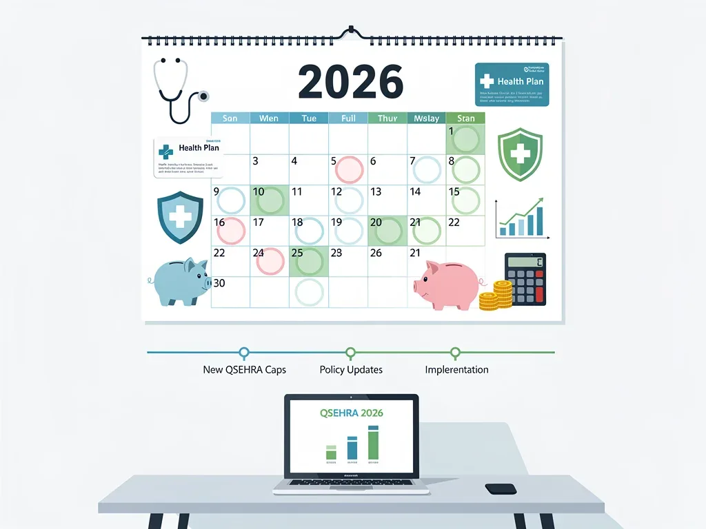 Calendar highlighting 2026 with QSEHRA reimbursement cap details