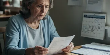 Older individual contemplating financial documents, representing surviving spouse Social Security benefit decisions.