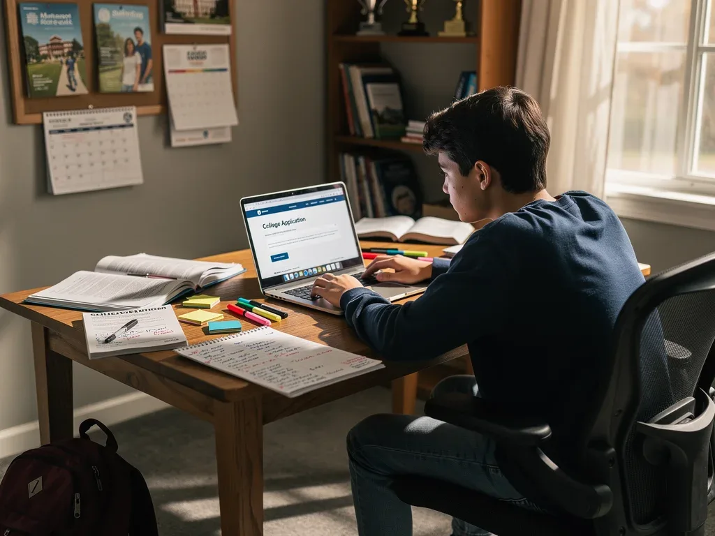 High school student contemplating college applications and future academic path.