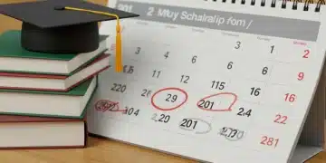 Calendar highlighting 2026 merit scholarship deadlines amidst academic symbols