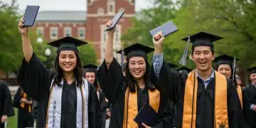 Graduating high school students celebrating success with early college program benefits.