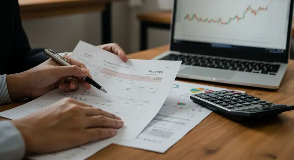 Individual analyzing mortgage statements and savings accounts for optimization.
