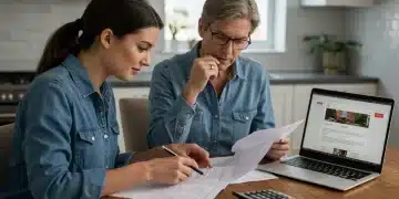 Student and parent reviewing financial aid documents for a college grant appeal.
