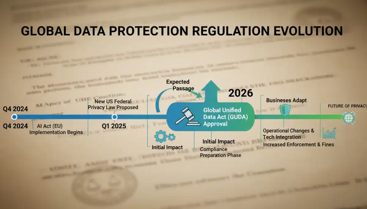 Timeline showing key dates and milestones for new data protection regulations in 2026.
