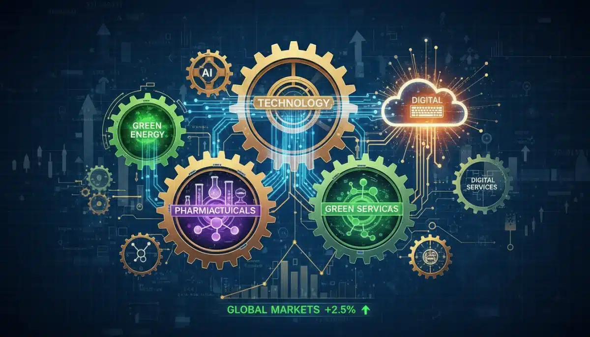Diverse sectors interconnected showing market growth potential