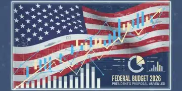 Stylized American flag with financial charts representing Federal Budget 2026 proposal