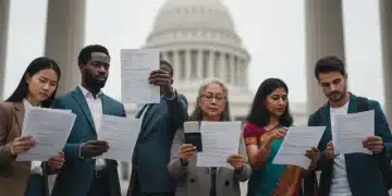 Diverse individuals reviewing immigration documents, symbolizing upcoming policy changes.