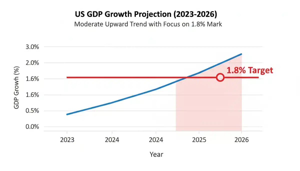 Graph illustrating the predicted 1.8% GDP growth rate for the United States in 2026.