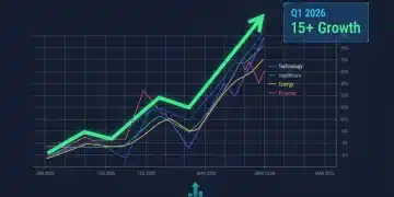 Q1 2026 stock market performance chart with growth arrows