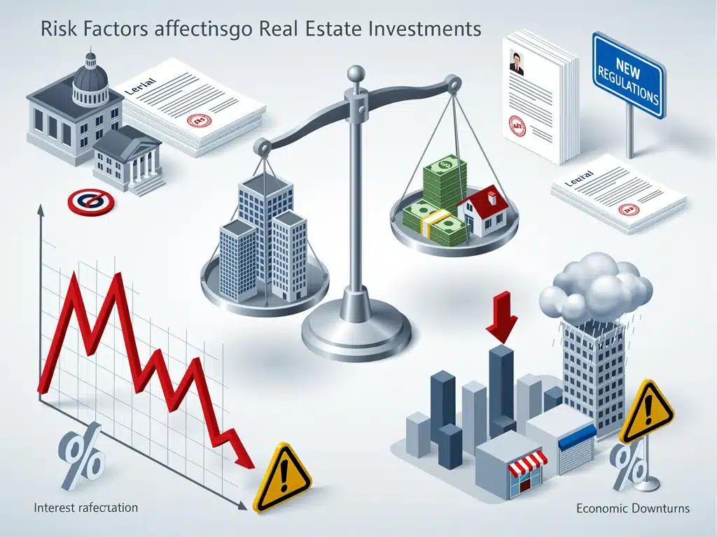 Visual of risk factors like interest rates and economic downturns impacting REITs.